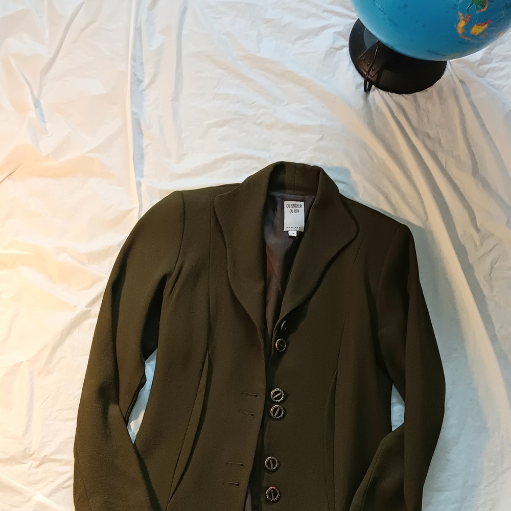 Retro Olive Women's Jacket & Matching Olive Polka Dot Olive Button-Down Shirt - Picture 4 of 8